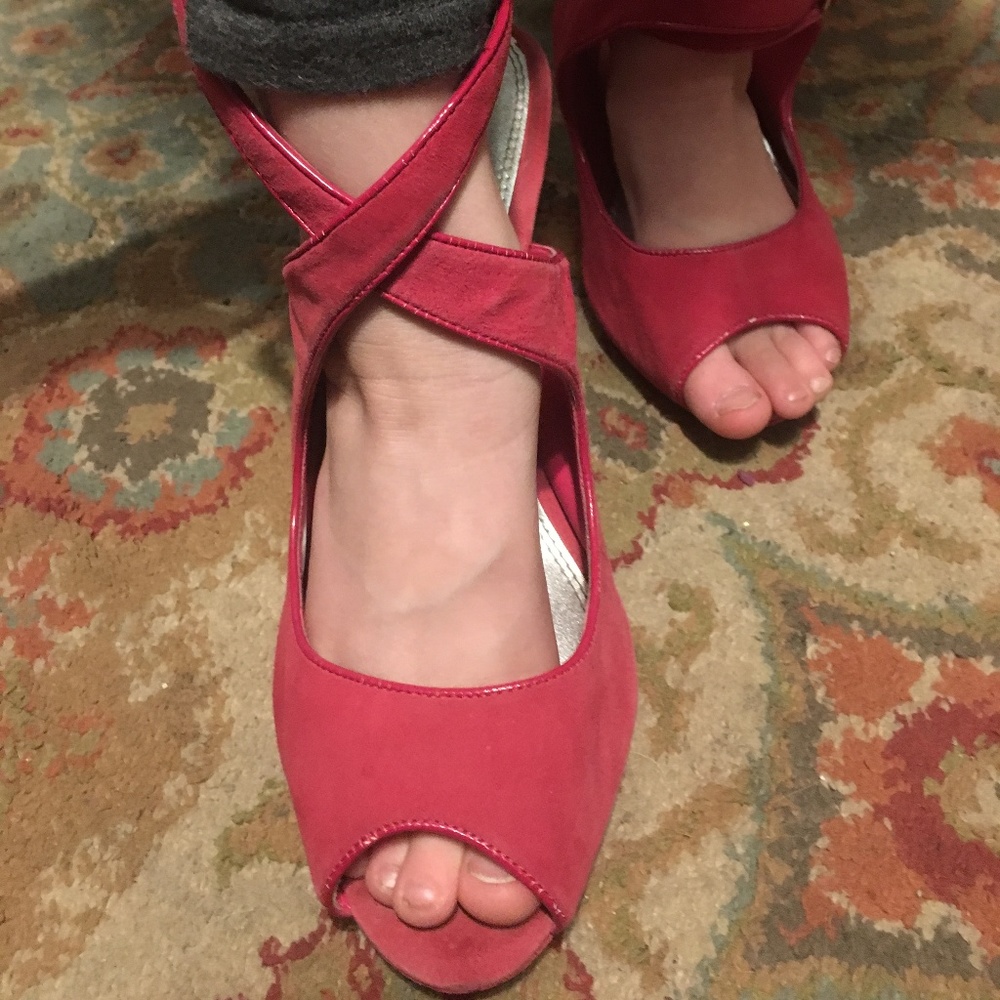 White House Black Market Peep Toe Suede Heels